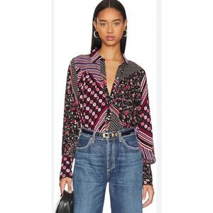 NWT $128 Free People Hazel Blouse in Black & Multi Size S